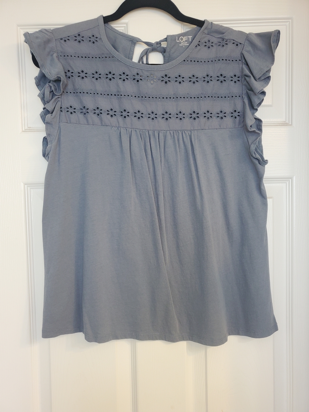 LOFT Light Blue Eyelet Ruffle Sleeve Blouse